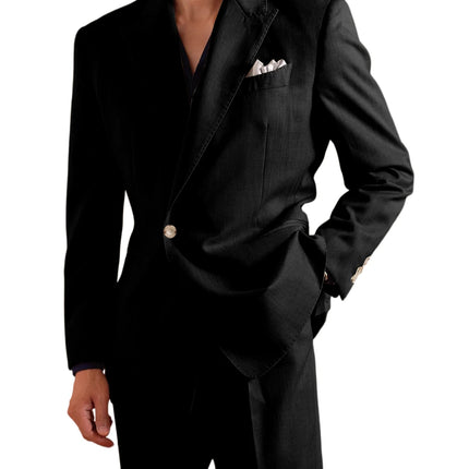 Men's Linen Set 2 Piece Peak Lapel 1 Button Slim Fit Blazer Straight Trousers Lightweight Breathable Summer Casual Wedding Party