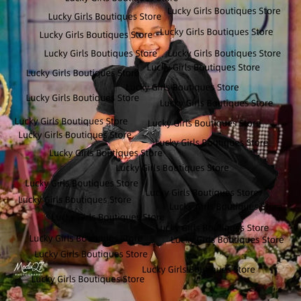 Pink Ball Gown Flower Girl Dresses Customized Tulle Tiered Ruffles Children Birthday Party Gowns High Neck Kids Wedding Dress
