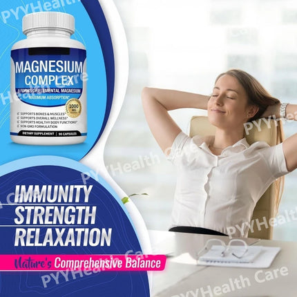 Magnesium Mineral Supplement Capsules, Glycinate Citrate Malate Blend Supports Bone Wellness Heart Health Sleep & Muscle