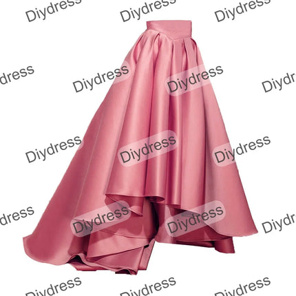 Women's High Low Elegant Prom Party Skirt A-Line Pleated Front Short Back Long Satin Skirt With Pockets For Evening Gown