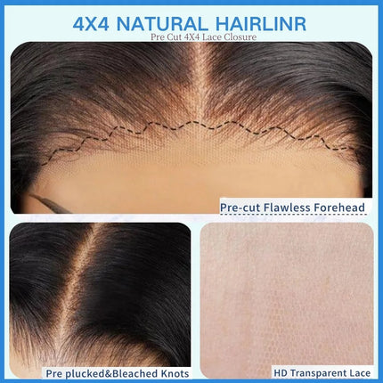 4X4 Lace Straight Human Hair Bob Wig Front Human Hair Swiss Skinlike Lace Wear and Go Wigs 100% Human Hair 2-5 Days Dalivery