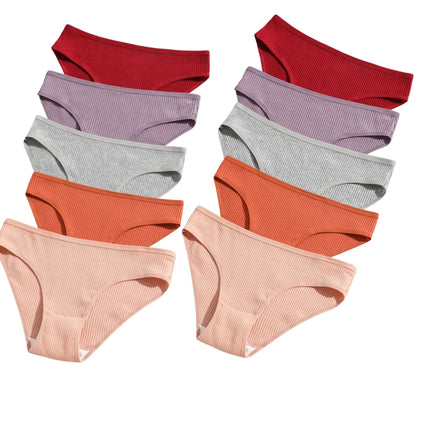 10Pcs/Set Women Cotton Briefs Breathable Panties Low Waist Briefs Sports Solid Soft Skin-Friendly Underwear Daily Wear S-XXL