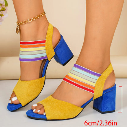 Casual Fashion Rainbow Strap Women Sandals 2026 New Style Large Size Shoes for Women Colorful Summer High Heels Sandals Women