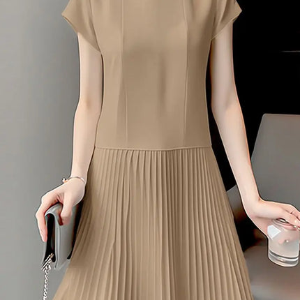 ZANZEA Women Pleated Long Dress Summer Elegant Short Sleeve Vestidos 2024 Solid A Line Midi Dresses Casual Round Neck Short Robe