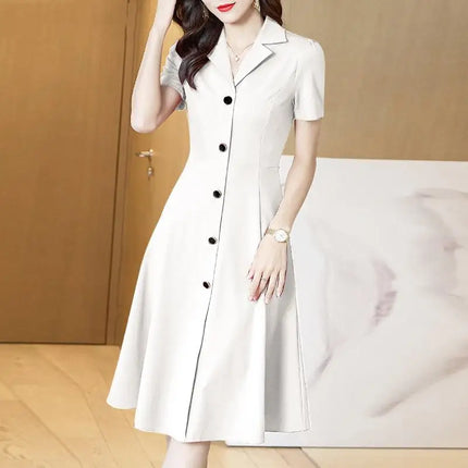 ZANZEA Women Elegant Long Shirt Dress Korean Lapel Collar Party Dress 2024 Summer Waisted Robe Casual Short Sleeve Work Sundress