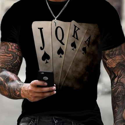 T Shirt for Man Men's Black and Golden Casual T-shirt Printed with "King" Crown + Arm Pattern Clothing Light Luxury Personality