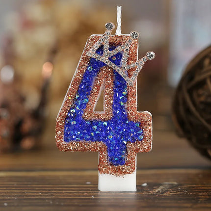 Blue Crown Sparkle Number Birthday Candles - Digital Cake Decoration for Halloween Party Supplies & Luxury Memories