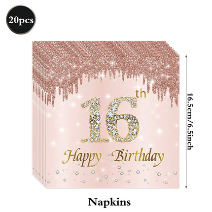 Rose Gold Sweet 16 Party Decoration Happy Birthday Plates Napkins Tablecloth Hello16 Balloon 16th Birthday Decorations for Girls