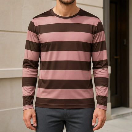 Autumn Daily Casual Stripe Long Sleeve T-shirt For Men 3D Print Contrast Color Design Round Neck T Shirts Basic Versatile Styles