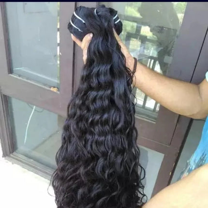 Private Label 100% Remy Virgin Human Extensions 12a Cuticle Aligned Raw Indian Natural Black Machine Double Super Double Drawn