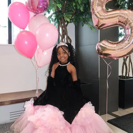 Black & Pink Girl's Birthday Party Dresses Customized Flower Girl Dress for wedding Princess Baby Kids Pageant Gown