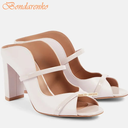 Straps Peep Toe Sandals Chunky High Heels Solid Slip On Hollow Women New Shoes Summer Party Designer Sandals Fashion Big Size