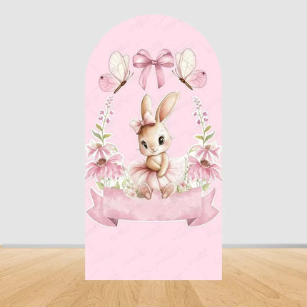 Pink bow cute rabbit arch background baby shower baby first birthday party layout background double-sidedprinting stretch fabric