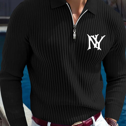 Minimalist Geometric Print Design Long-sleeve Shirt, Casual, Business, Sporty, Durable Fabric, Fashionable Polo Shirt