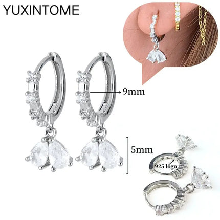 925 Sterling Silver Ear Needle Fashion Hoop Earrings White Crystal Luxury Women's Silver Earrings Wedding Women's Jewelry Gift