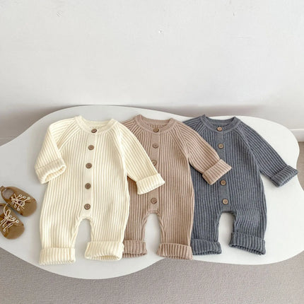 Korean Baby Onesie Autumn Winter Baby Boys Girls Knitted Climbing Clothes Solid Color Thicken Infant Kids Bodysuits