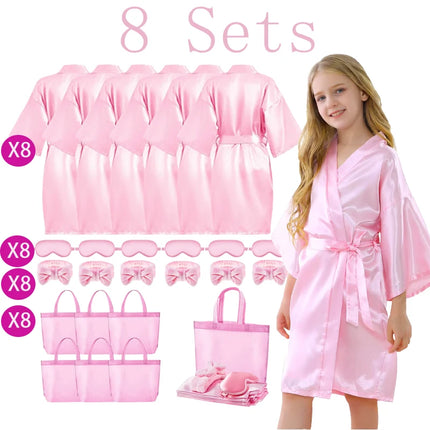 6/10/12Sets Spa Party Robes for Girls Kimono Girls Robe Gowns Kids Birthday Party Supplies Favors Sleepover Slumber Pajamas Part