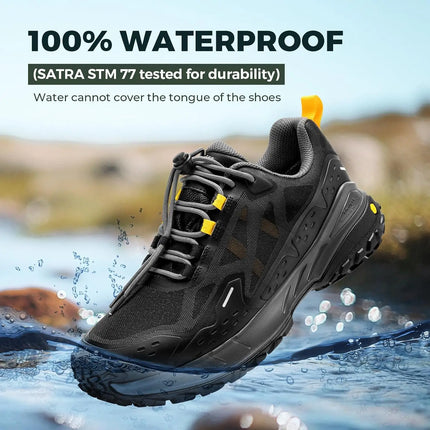 FitVille Men's Wide Waterproof Hiking Shoes, Slip-Resistant  Non-slip All-Terrain Trekking Trainers with Quick Lace, Walking Sneakers for Travel, Camping and Running