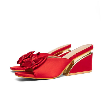 Large Size Outdoor Thick High Heels Sandals Women's 2026 Summer New Sweet Versatile BowKnot Peep Toe Wedges Platform Slippers