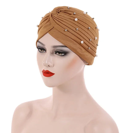 India Hat Hijabs Cap African Headwrap Ladies Head Wraps Women Beaded Turban Bonnet Soild Color Cotton Turban Hat Inner Hijab Cap