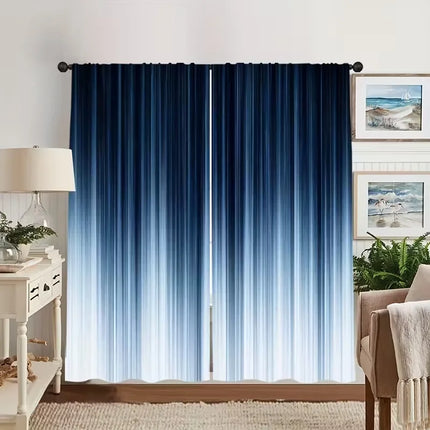 2pcs Modern Blue Gradient Pattern Curtains, Designed for Light Blocking, Premium Material, Suitable for Living Room, Bedroom, Da