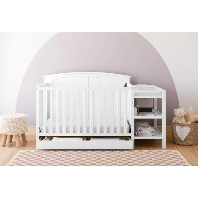 US Shipping Hot New Convertible Crib and Changer 5 in 1 GREENGUARD Gold Certified Converts to Toddler Bed and Full Bed Fits