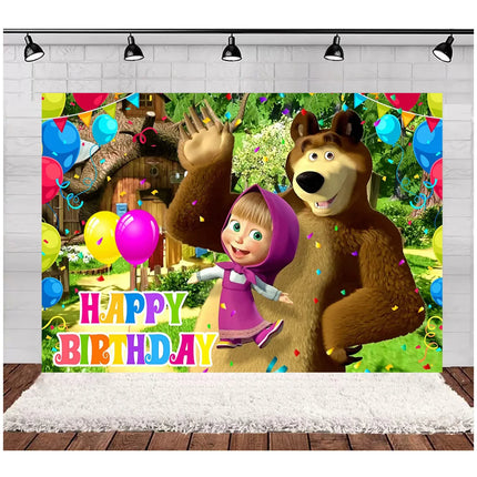 Children's Birthday Theme Party Decoration Backdrop Girl and Bear Birthday Party Decor Banner Baby Baptism Party Supplies Gift