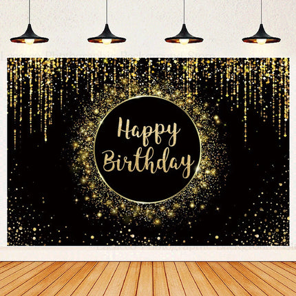 Happy Birthday Party Backdrops Black Gold Balloons Champagne Birthday Party Decor Banner Photography Background for Men Women