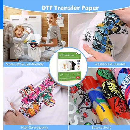 A4 20Sheets DTF Transfer Film Paper PET Heat Transfer Paper Double-Sided Glossy Clear Pretreat Film for DTF Epson Inkjet Printer