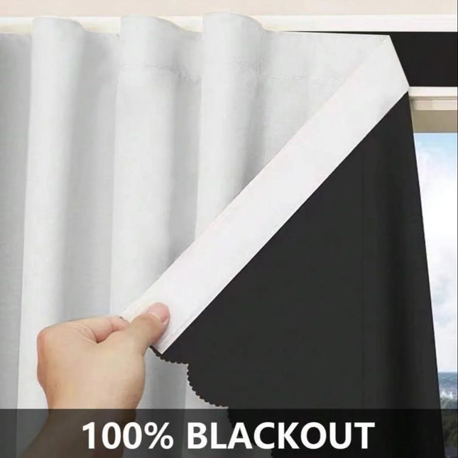 1pc 100% Blackout Self-Adhesive Hook-And-Loop Curtains, Sun-Shading & Heat-Insulating Curtains For Windows Without Drilling