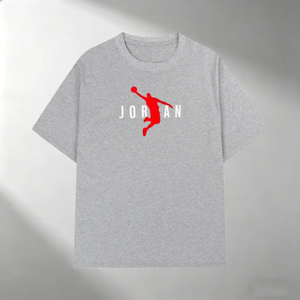 Men Pure Cotton T Shirt JORDAN Red Basketball Silhouette Print Short Sleeve Tops Casual Streetwear Sporty Summer Fashion T-shirt