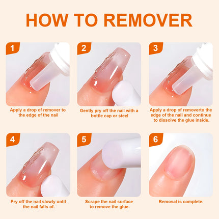 TWOING False Nail Tips Solid Adhesives Gel Remover Nail Liquid Easy To Soften Remover Press On Nails Gel Fake Tips Remover Tools