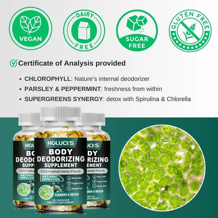 Chlorophyll Body Deodorizing Capsules, with Parsley & Peppermint, Support Gut Health, Reduce Odors, Freshen Breath