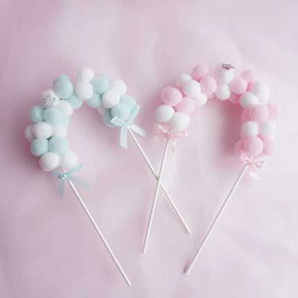Colorful Archway Cake Topper Flags Fuzzy Ball Birthday Wedding Cupcake Toppers Party Baby Shower Cake Decor DIY