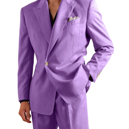 Men's Linen Set 2 Piece Peak Lapel 1 Button Slim Fit Blazer Straight Trousers Lightweight Breathable Summer Casual Wedding Party