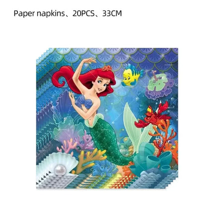 Mermaid Balloons The Little Princess Happy Birthday Banner Party Decoration Disposable Tableware Cake Topper Background Stickers