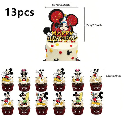 Mickey Balloon Cartoon Mouse Minnie Decorations Party Happy Birthday Banner Cake Topper Disposable Tableware Background Gift Bag