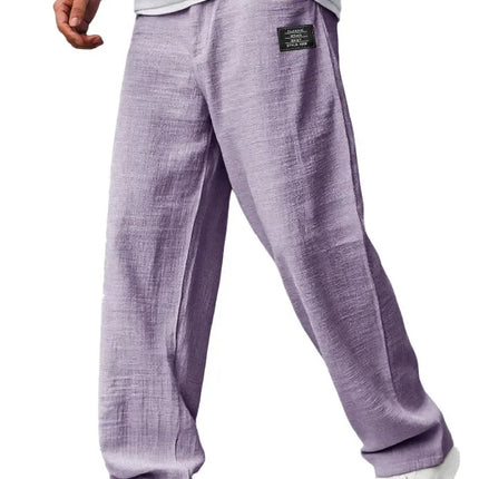 Men Baggy Pants Cotton Linen Loose‑Fit Trousers High‑Quality Retro Streetwear Male Casual Solid Color Wide Leg Daily‑Wear Pants