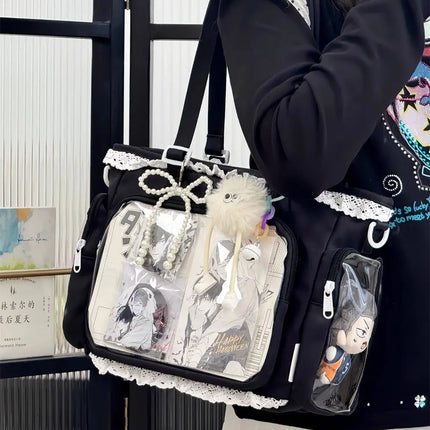 New Y2K Cute Japanese Ita Shoulder Bag Lolita Girls Transparent Tote Bag Large Capacity Crossbody Casual Bag DIY Display Handbag