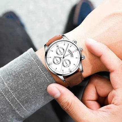 Luxury Fashion Mens Military Sports Watches Male Brown Leather Quartz Wrist Watch Men Business Casual Watch Relogio Masculino