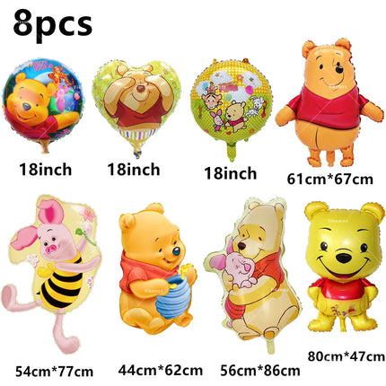 Winnie The Pooh Balloons Happy Birthday Banner Decoration Yellow Bear Party Supplies Backdrop Cake Topper Disposable Tableware