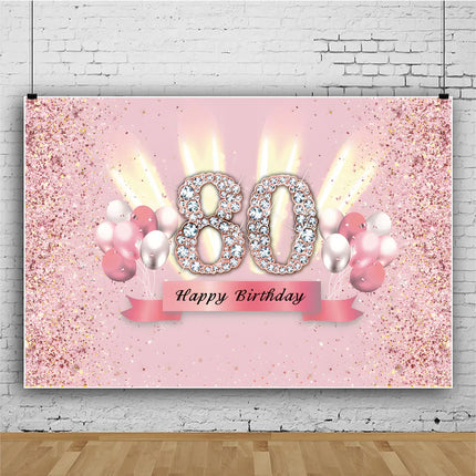 Rose Gold 80s Themed Banner Photography Background Cloth, Pink 80th Birthday Happy Party Decoration Photography Studio Backdrop