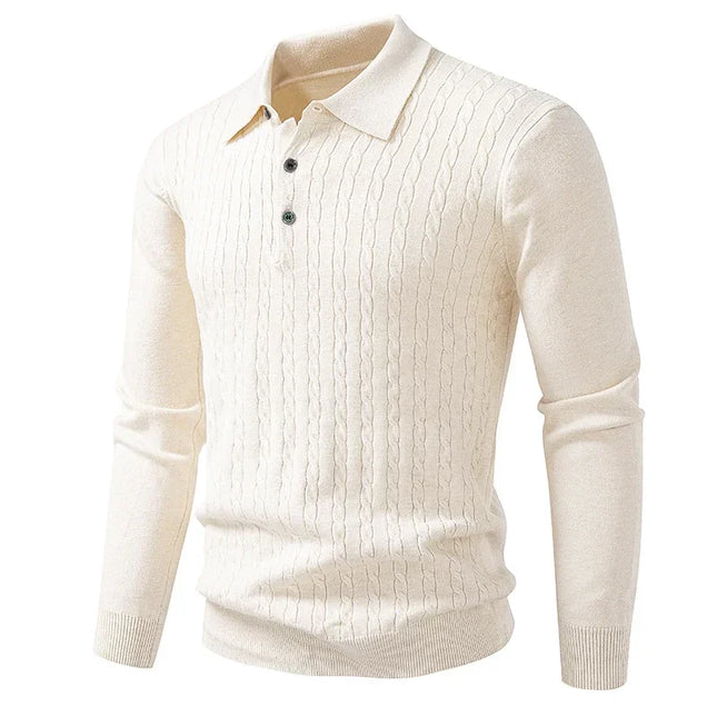 Autumn Winter Polo Collar Knitted Sweater Business Casual Slim Chic Knitting Pullovers Button Lapel Pull On Knitwear Tops Man