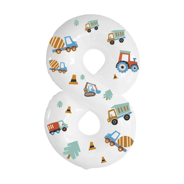 32in Foil Number Balloons with Construction Vehicle Stickers, 0-9 for Birthday Party Home Decor, Graduation/Halloween/