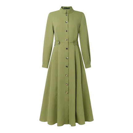 Women's Elegant Midi Dresses Plus Size Casual Mock Neck Long Sleeve Button Up A-Line Long Dress ZANZEA Autumn Woman Clothing 5XL