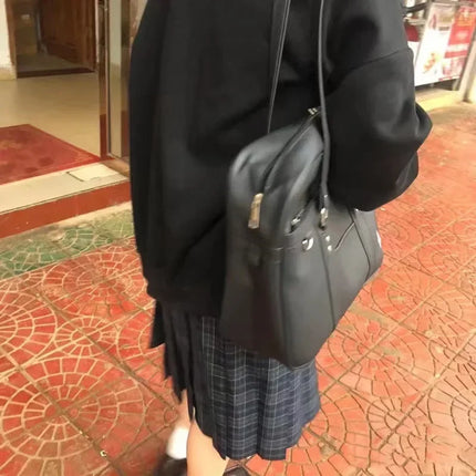 2024 New Women Japanese JK Uniform PU Bag Student Commuter School Bag Large Capacity One Shoulder Straddle Bags Handbag ToteBag