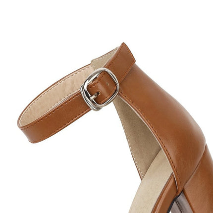 QPLYXCO  Large & Small Size 32-46 Women's Block Heel Sandals 8cm Ankle Strap PU Leather Open Toe Daily Party Shoes H4012