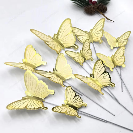 DIY Stamping Gold Pink Butterfly Cake Toppers Happy Birthday Cake Decoration Wedding Party Decor Shower Dessert Baking Supplies