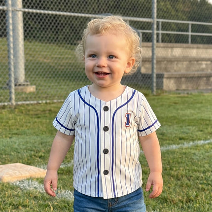 Baby Clothing Boy 1st Birthday Outfit Letter Stripe Button up Short Sleeve Baseball Jersey for Toddler Baby Summer Clothes