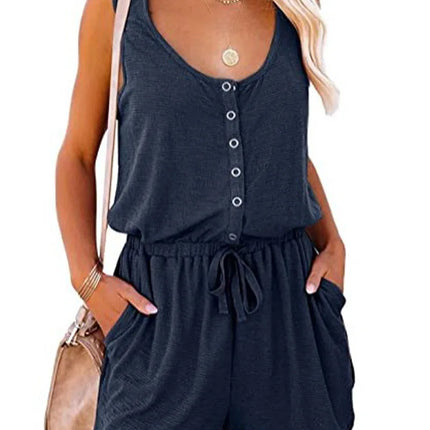 European and American Women's Summer Cross-Border New Sleeveless Jumpsuit With Waist Tied Casual Loose Wide leg Shorts
